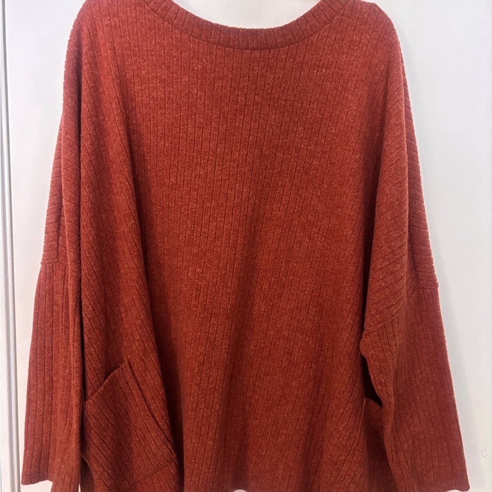 ChicSoul 1XL Rust Oversized Scoop Neck Sweater Cozy Fall Knit Pullover